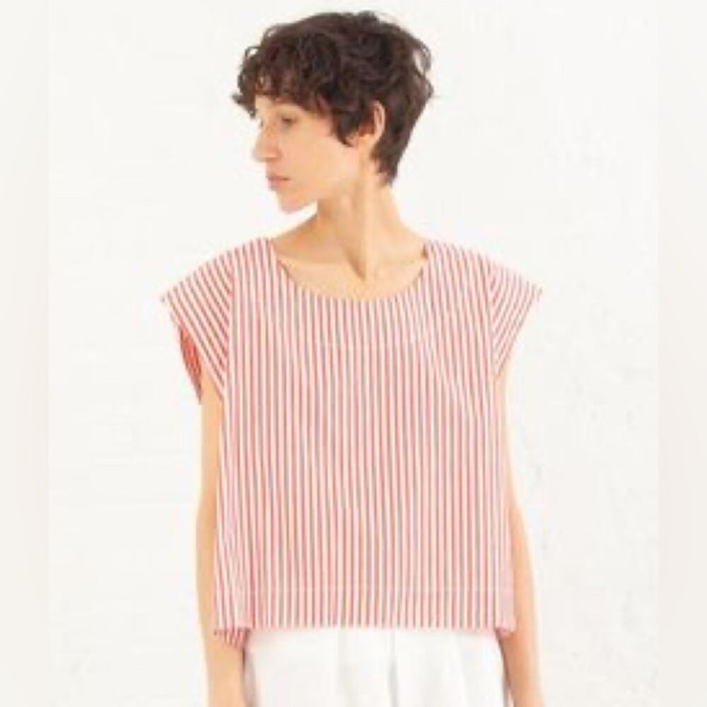 Nancy Stella Soto Red & White Striped 100% Cotton Boxy Top Size Medium